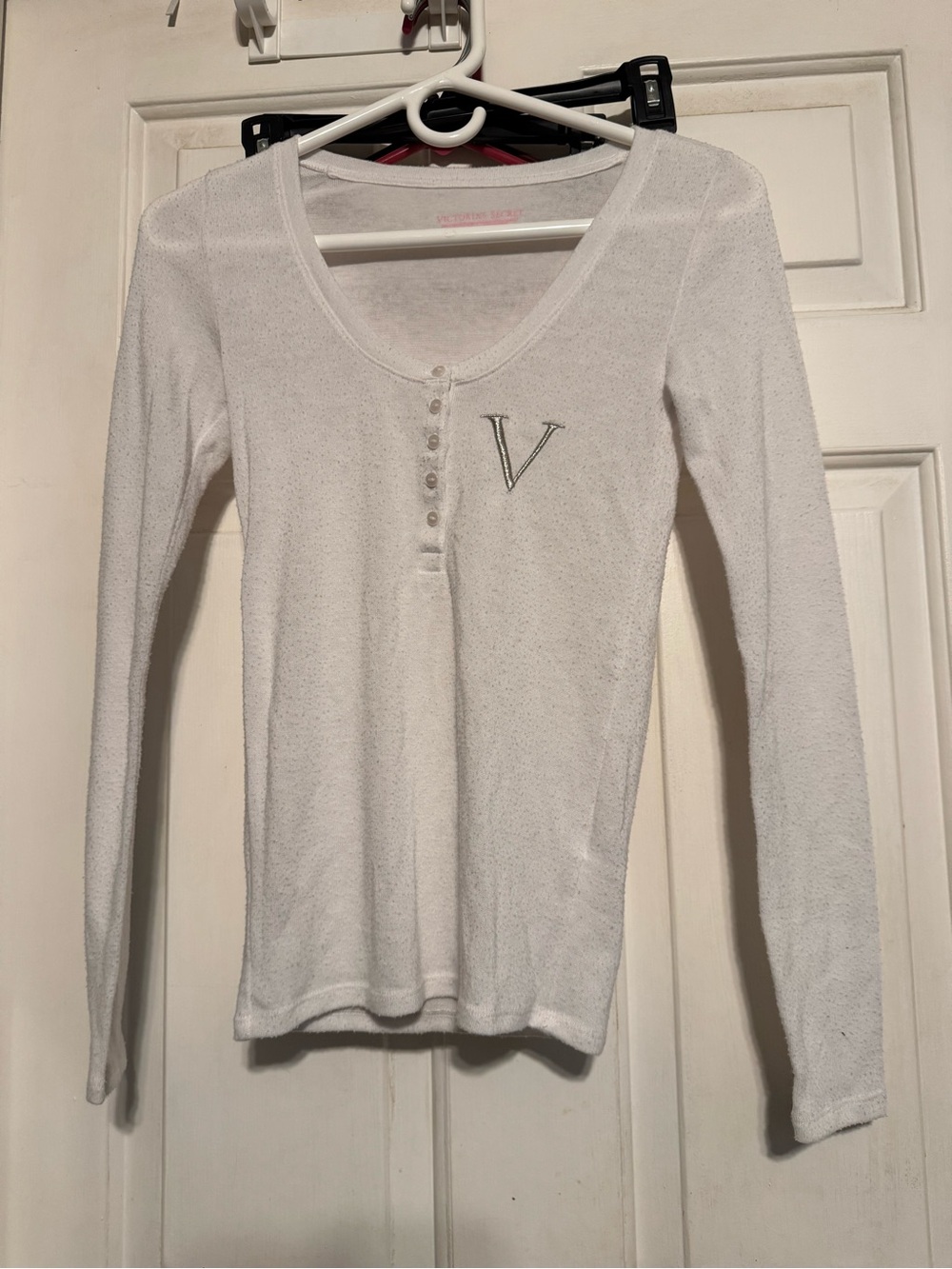 Victoria's Secret White Knit Top with Pink Logo